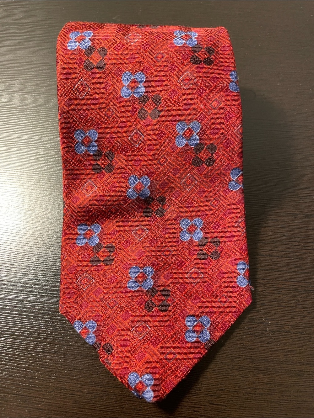 Robert Talbott Red Tie with Blue Floral Motif and Black Accents